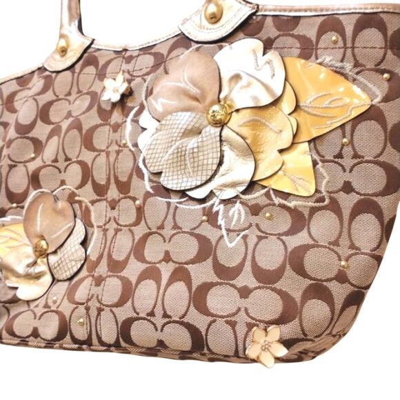 Y2K COACH Shoulder Bag 16x9 GOLD Leather Flowers Monogram Limited Edition VNTG - Picture 12 of 16
